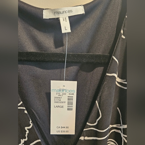 Maurices Bare Ruffle Trim Wrap Dress Size Large Black and White - Picture 4 of 7
